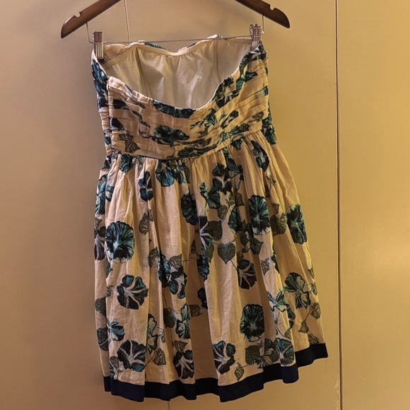 Alberta Ferretti Blue Beige Floral Romance Strapless Dress 6 Holiday Cottagecore - Picture 10 of 10